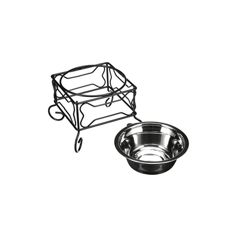 YML 7-Inch Wrought Iron Stand with Single Stainless Steel Bowl - Size: Medium (6.75 inches H x 8.25 inches W x 8.25 inches D)