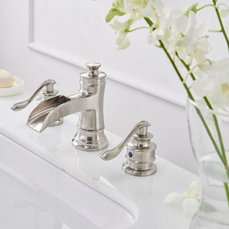 BWE 8 in. Widespread Double Handle Waterfall Bath Faucet With Pop-up Drain Assembly in Spot Resist