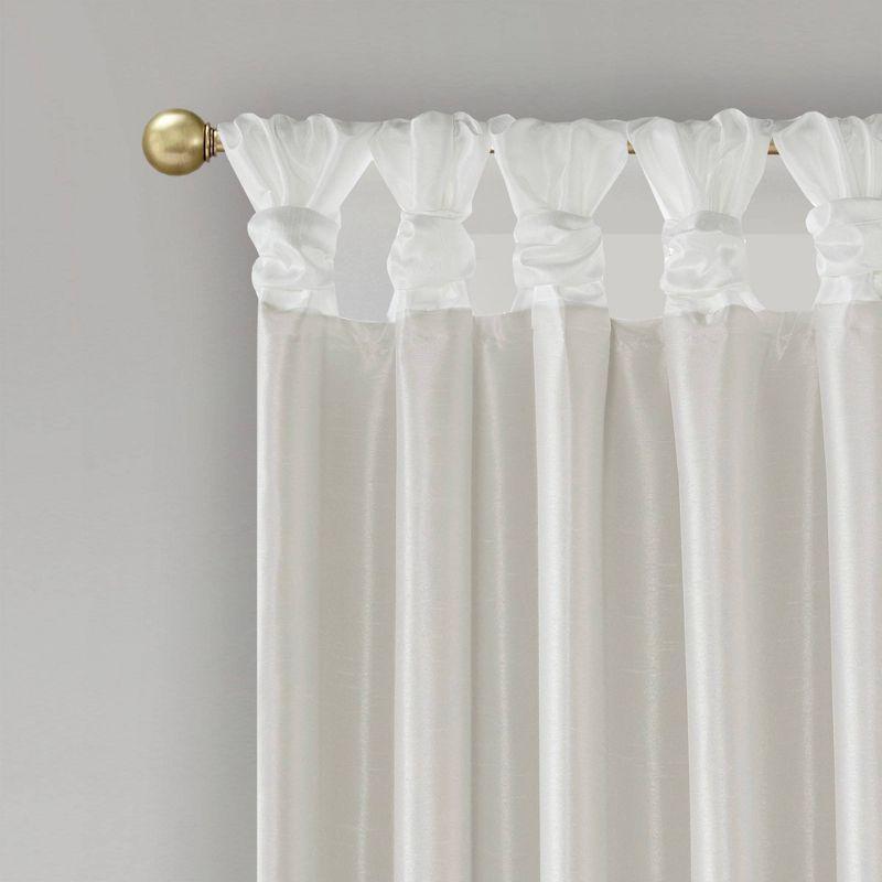 White Faux Silk Tab Top Blackout Curtain Panel