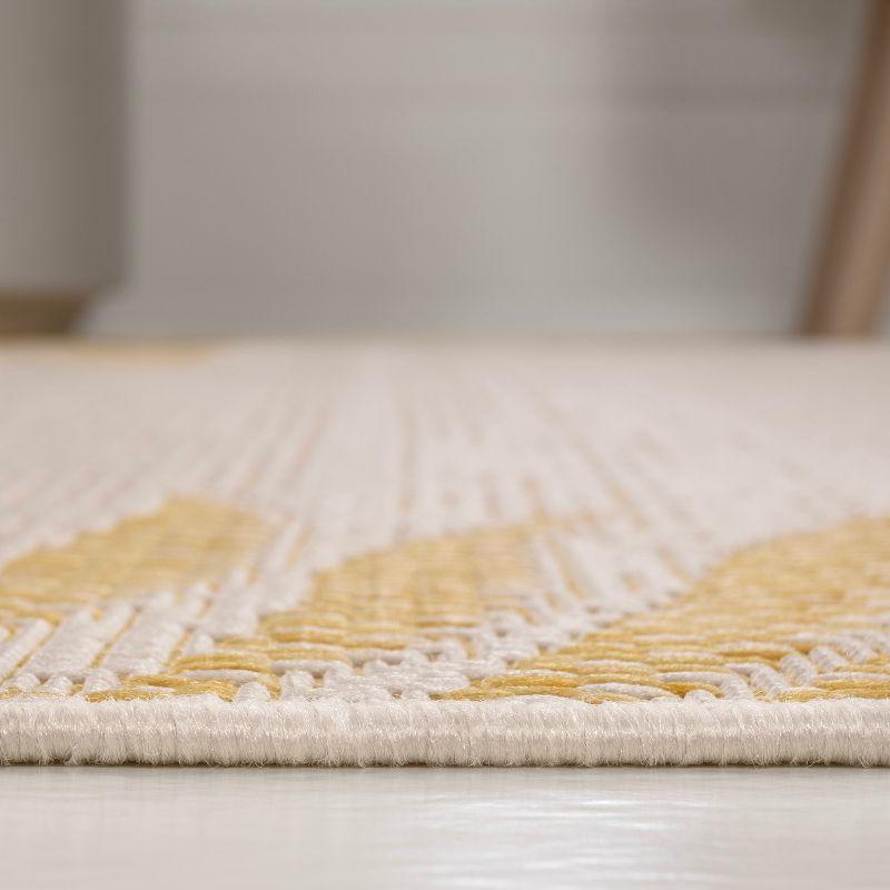 JONATHAN Y Isla Coastal Cottage Palm Frond Border Yellow/Cream 3 ft. x 5 ft. Indoor/Outdoor Area Rug