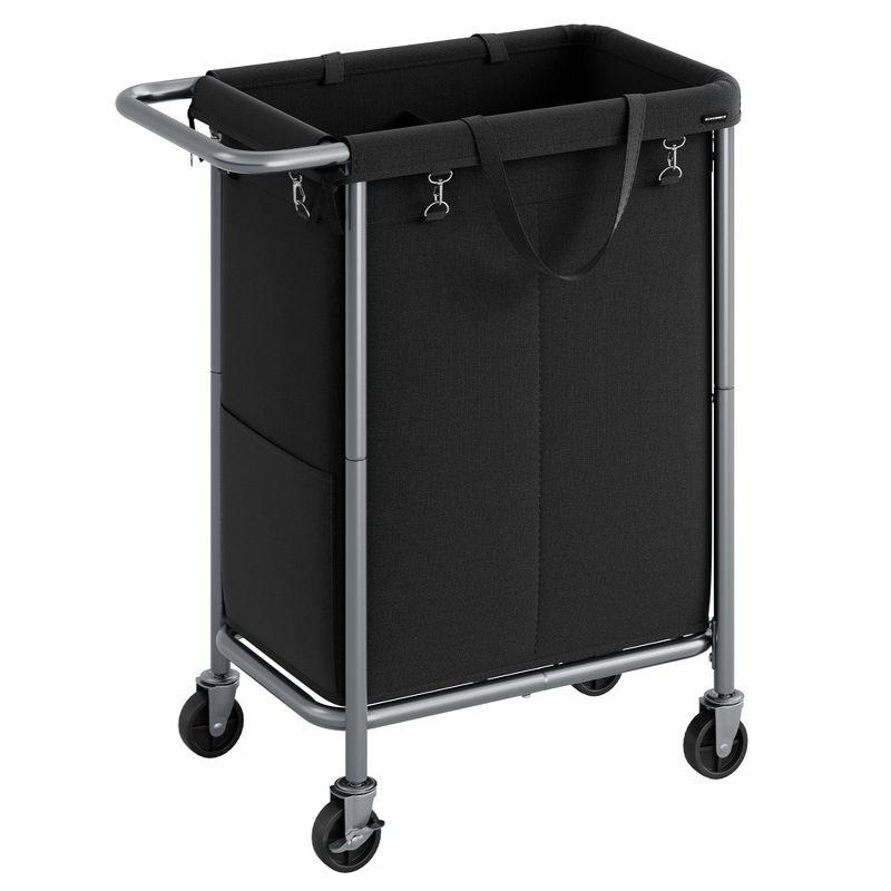 Laundry Basket with Wheels, 2-Section Rolling Laundry Hamper, 37 Gallons (140L)Ink Black