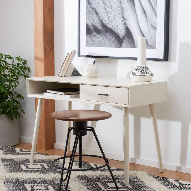 Distressed White Mid-Century Writing Desk with Drawer