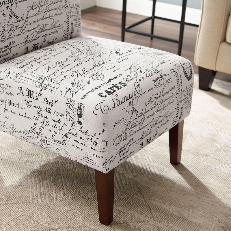 Beige Script Print Slipper Chair with Dark Walnut Wood Legs