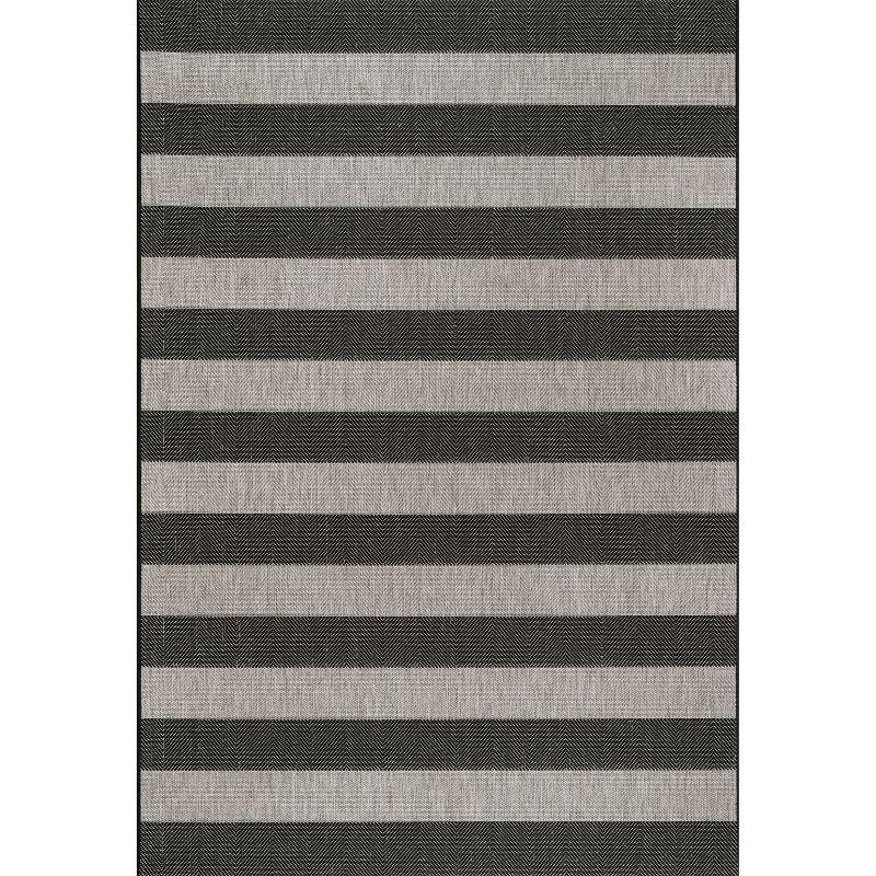Nuloom Alexis Striped 2x3 Indoor/Outdoor Accent Rug for Living Room Patio Deck Front Porch Entryway Kitchen, Black/Light Grey