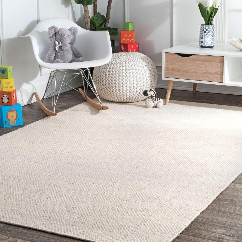 Nuloom Ago Geometric 8x10 Wool Indoor Area Rug for Living Room Bedroom Dining Room Kitchen, Cream/Ivory
