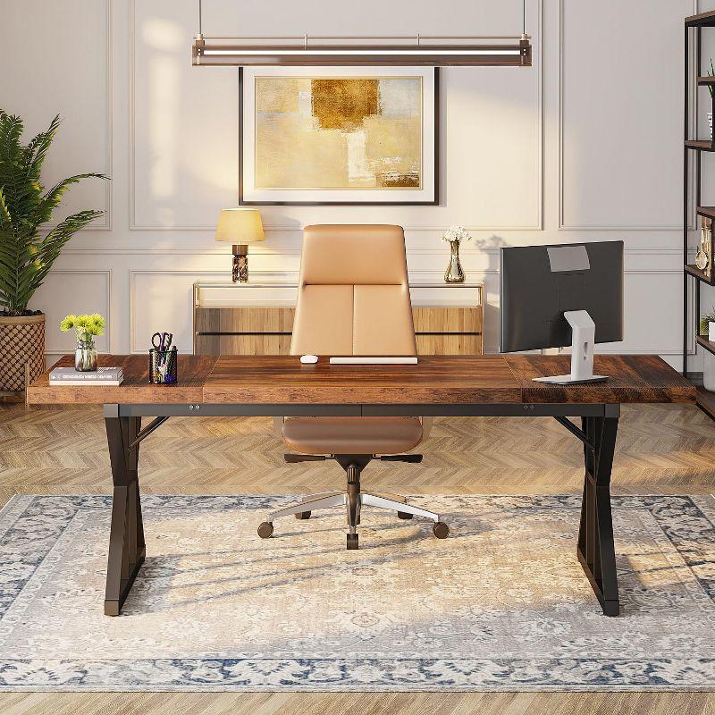 Tribesigns 71-Inch Brown and Black Particle Board Executive Desk