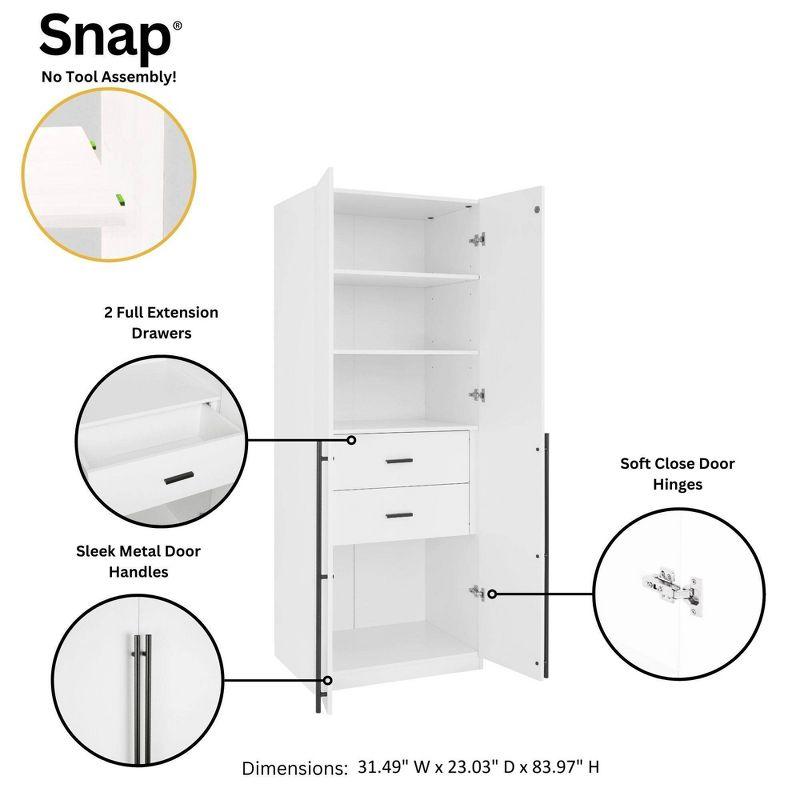 Manhattan Comfort 2pc Lee 4 Door and 8 Shelf Module Wardrobe White: Modern Storage, MDF, Metal Hardware