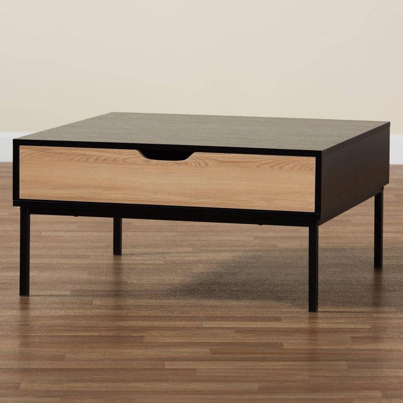 Haben Two-Tone Wood Coffee Table Oak Brown/Black - Baxton Studio: Industrial Style, Square Shape, Metal Frame