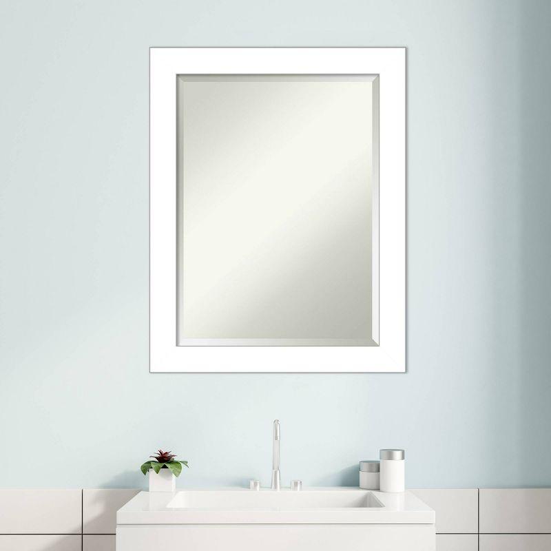 22" x 28" Wedge Framed Bathroom Vanity Wall Mirror White - Amanti Art: Modern, Satin Finish, No Assembly Required