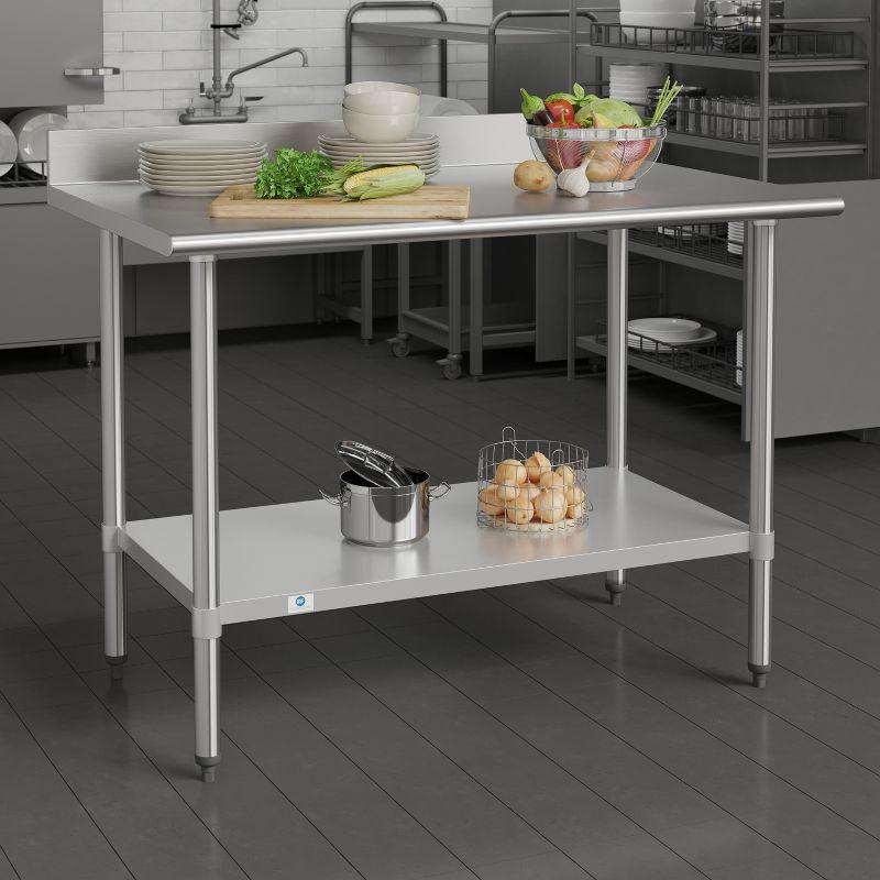 Commercial Stainless Steel Kitchen Prep and Work Table with Shelf and Backsplash