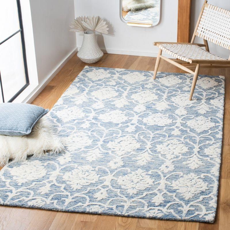 Handmade Blue Floral Wool 4' x 6' Tufted Area Rug