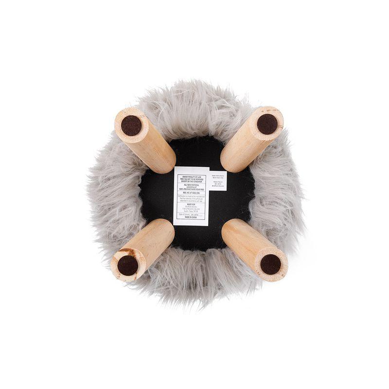 BirdRock Home Faux Fur Foot Stool Ottoman with Wood Legs - Silver