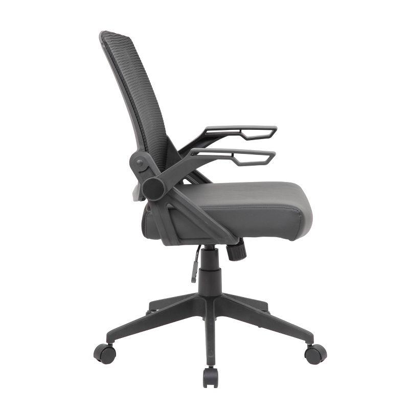 Mesh Flip Arm Task Chair Black - Boss Office Products: Pneumatic, Swivel, Upholstered, 275lb Capacity