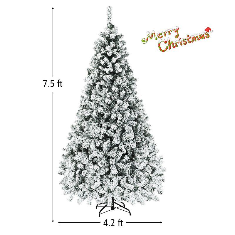 Costway 6ft/7.5ft/9ft Pre-Lit Premium Snow Flocked Hinged Artificial Christmas Tree with 250 Lights/450 Light/550 Lights