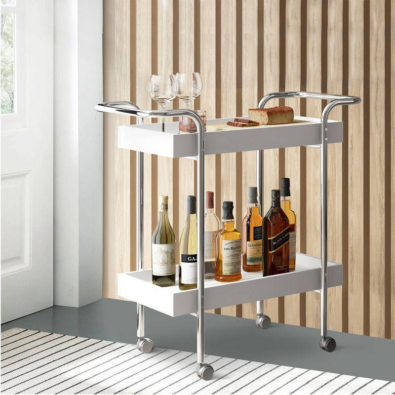 Storage Cart with 2 Tier Design and Metal Frame White/Chrome - The Urban Port: Universal Media Organizer with Casters