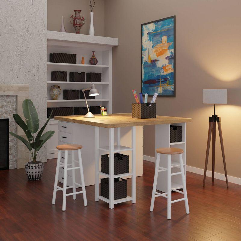 Winsome 2pc 29" Huxton Barstools Natural/White: Round Wood Frame, Fixed Height, Spot Clean