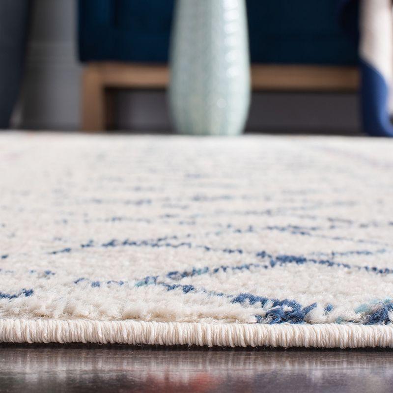 Ivory and Dark Blue Geometric Moroccan Area Rug