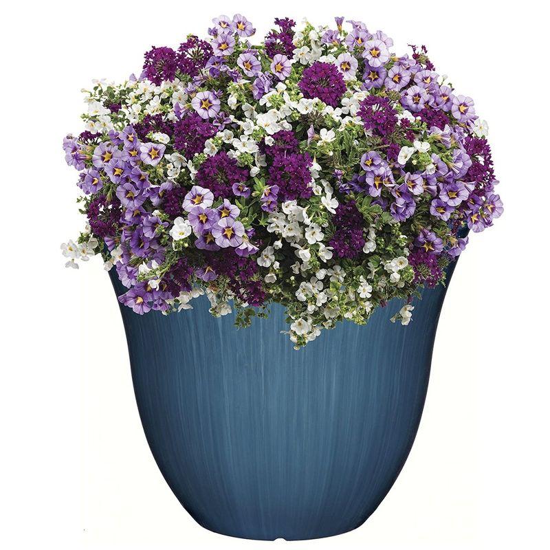 Classic Home and Garden Indoor/Outdoor Round Honeysuckle Resin Flower Pot Planter, Ocean Blue, 13in