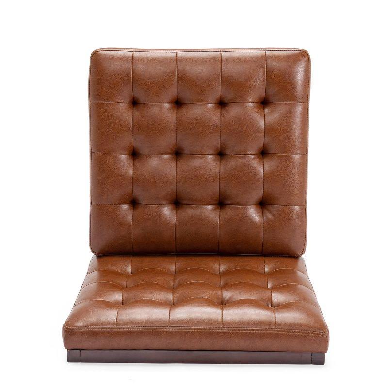 Cognac Faux Leather Tufted Slipper Chair with Dark Espresso Legs