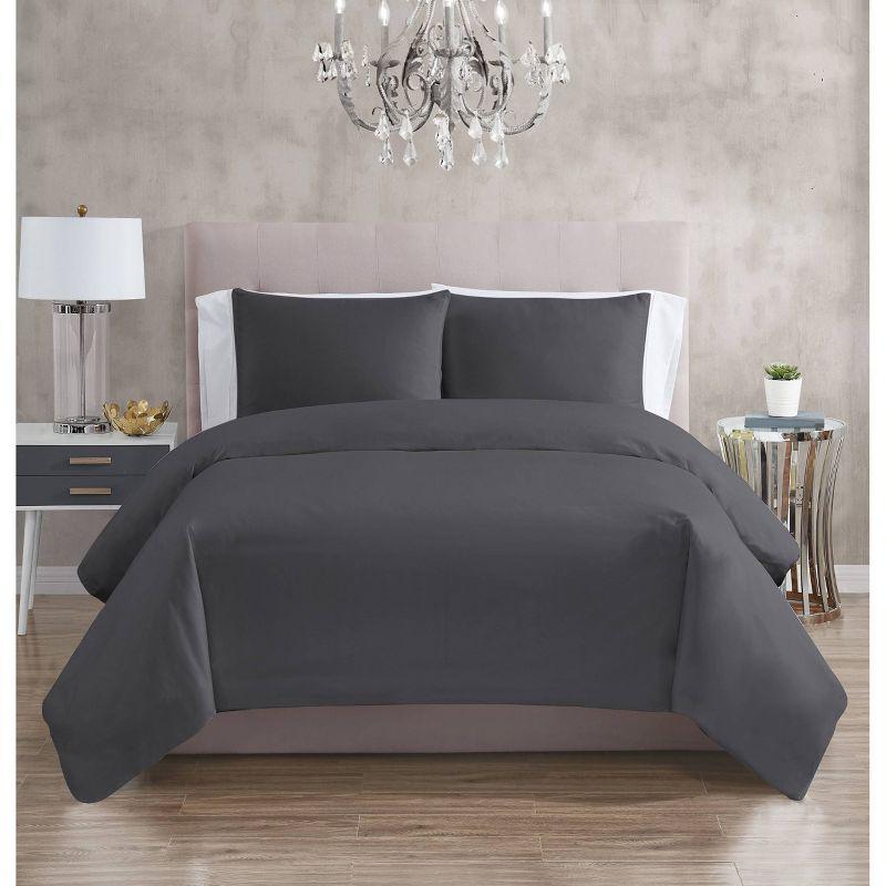 Dark Gray King Cotton Sateen Duvet Cover Set