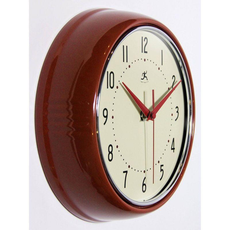 9.5" Retro Metal Wall Clock Red - Infinity Instruments: Indoor Modern Decor, Off-White Face, Round Shape