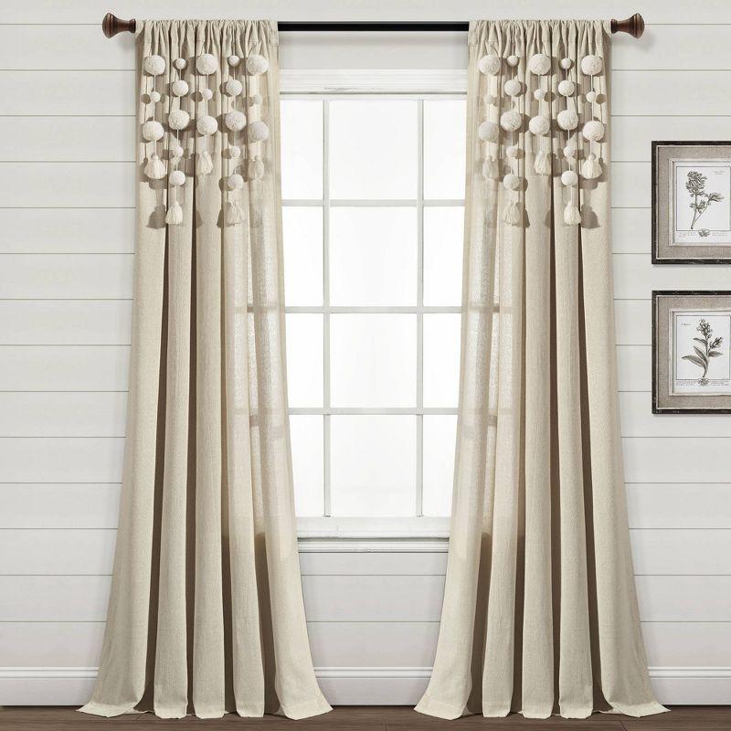 Lush Decor Tassel Window Solid Cotton Blend Semi-Sheer Rod Pocket Single Curtain Panel