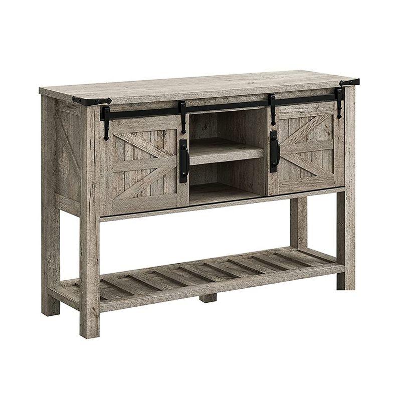 Light Rustic Oak Farmhouse Console Table with Sliding Barn Doors and Storage