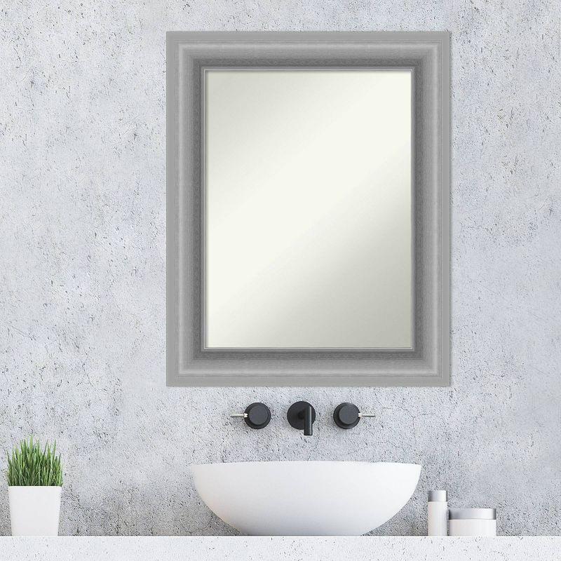 24" x 30" Non-Beveled Peak Polished Nickel Bathroom Wall Mirror - Amanti Art: Rectangle, Wall Mount, Includes Hardware