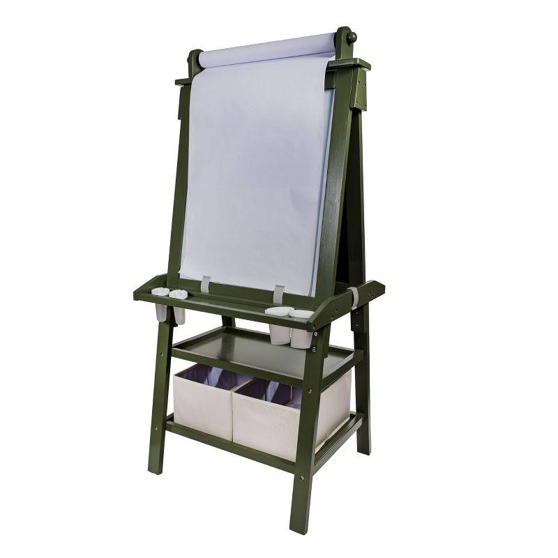 Olive Green Dual-Sided Magnetic Art Easel with Storage Bins