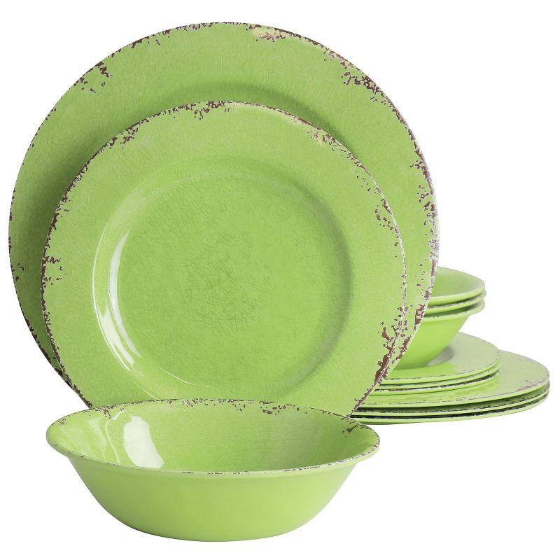 Gibson Mauna Green Melamine 12-Piece Dinnerware Set