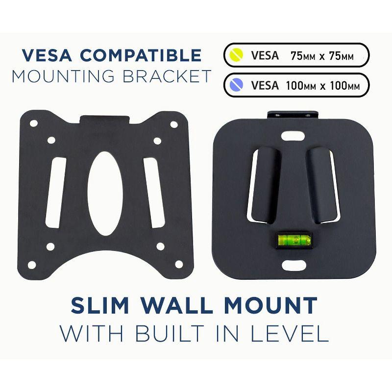 Mount-It! Low Profile Fixed TV Wall Mount for Small Televisions Computer Monitors | Fits 13" to 27" | Quick Disconnect | 60 Lbs. Capacity | Black