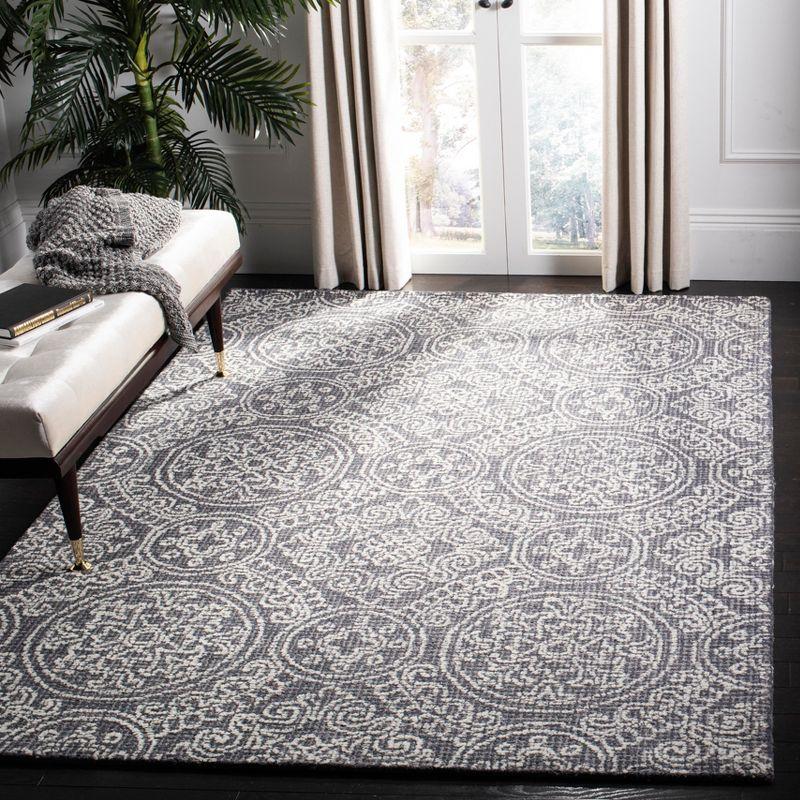 Gray Abstract Handmade Wool Rectangular Area Rug 5' x 8'