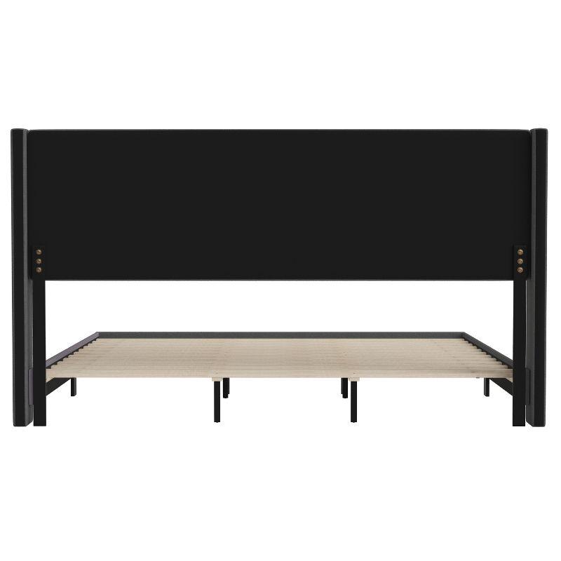 Merrick Lane Modern King Platform Bed with Padded Channel Stitched Charcoal Faux Linen Upholstered Wingback Headboard and 6" Underbed Clearance