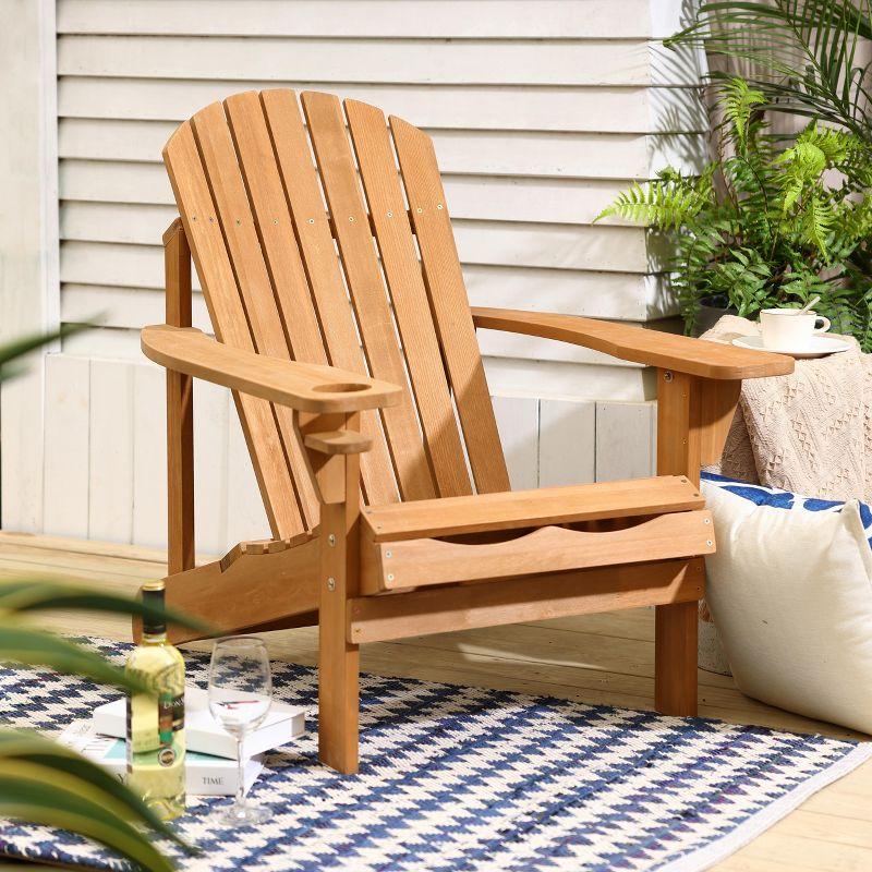 Solid Wood Spacious Adirondack Chair with Cup Holder