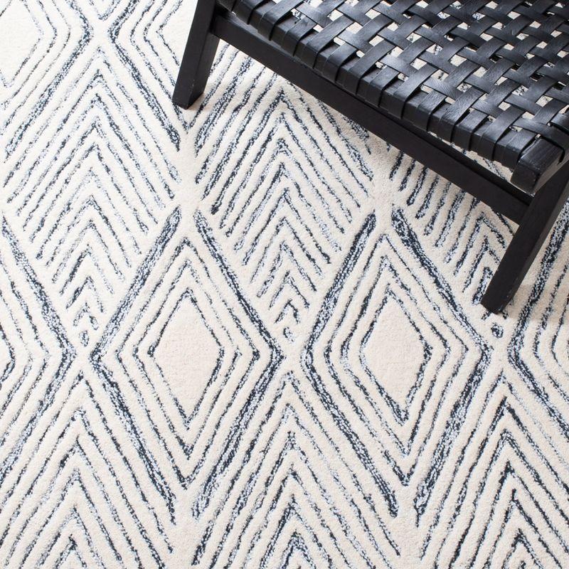 Ivory and Charcoal Abstract Handmade Wool Runner Rug