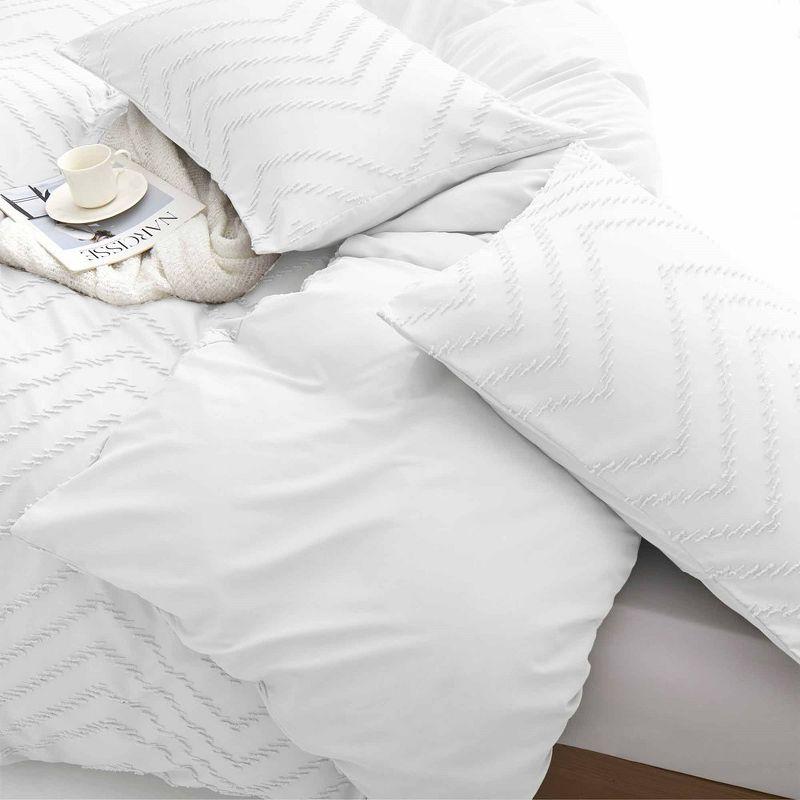 Peace Nest Tufted Clipped Jacquard Geometric Duvet Cover & Pillowcase Set, Wave White, Full/Queen, 90"x90"