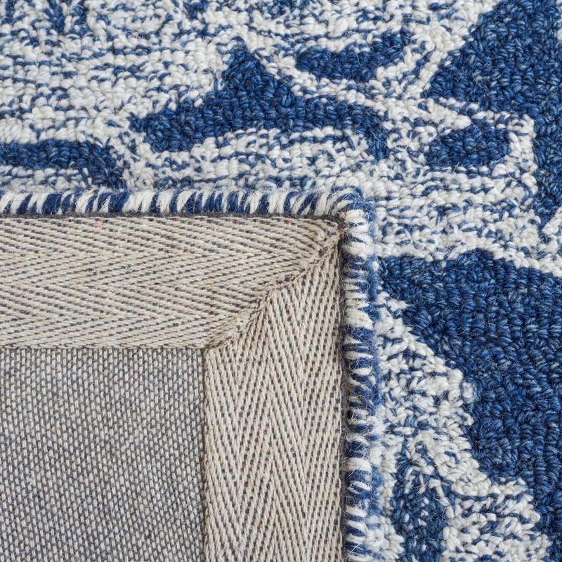 Silk Road Inspired Blue and Ivory Hand-tufted Wool Square Rug