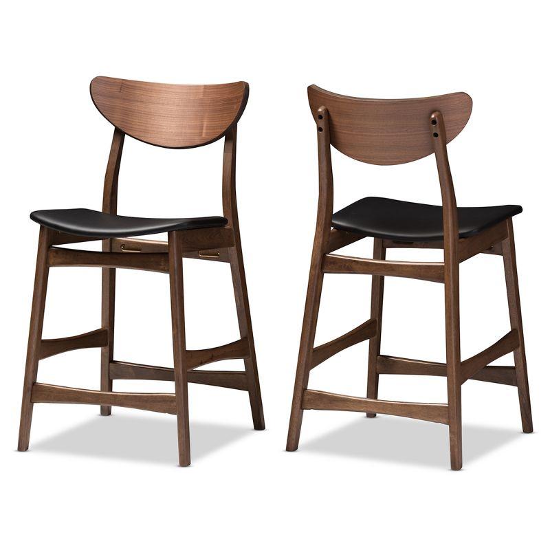 24" Modern Walnut Wood Counter Stool with Black Faux Leather