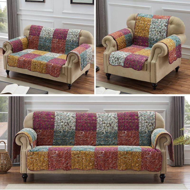 Reversible Paisley Slumber Sofa Furniture Protector Slipcover Purple - Greenland Home Fashions: Elastic Strap, Machine Washable