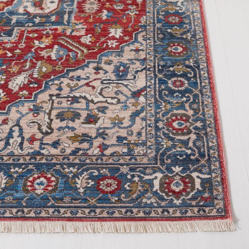 Vintage Red and Blue Hand-knotted Synthetic Area Rug 5' x 7'