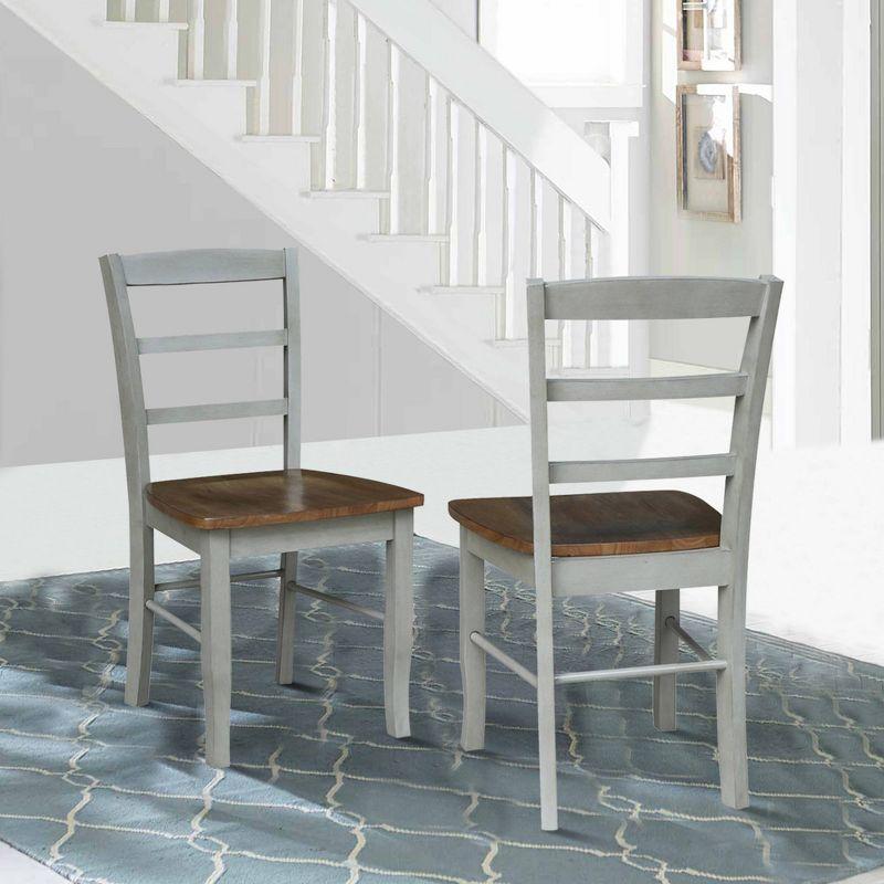 Set of 2 Distressed Hickory & Stone High Slat Ladderback Wood Chairs