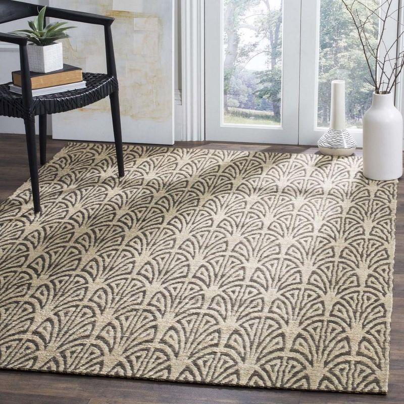 Light Beige and Grey Geometric Hand-Knotted Cotton Rug, 4' x 6'