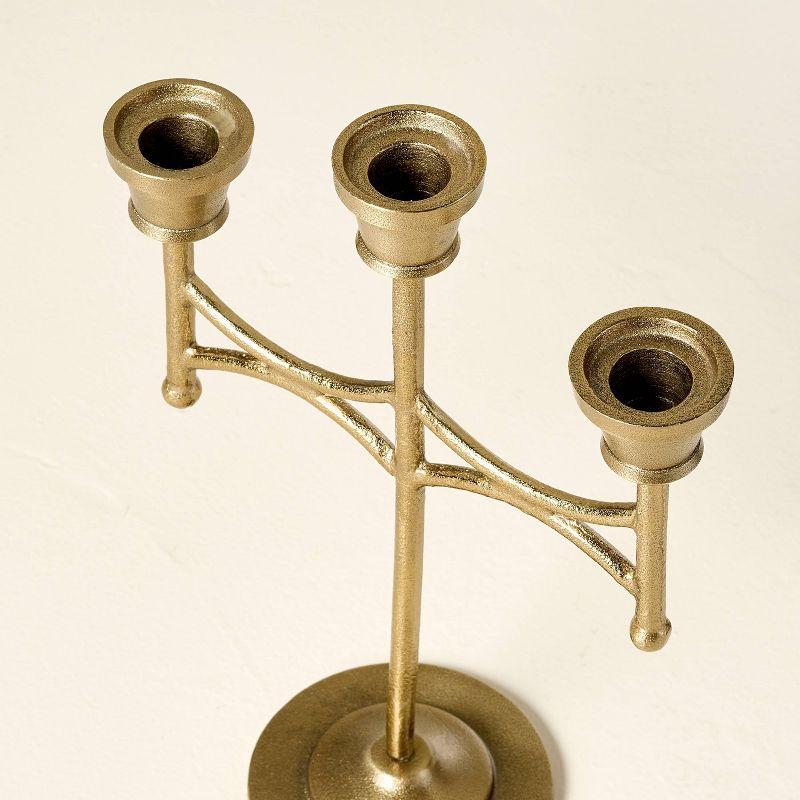 Scalloped Brass 3ct Taper Candelabra Antique Finish - Hearth & Hand™ with Magnolia: Farmhouse Candle Holder Decor
