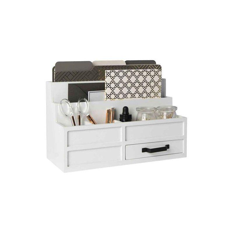 Blu Monaco White Desktop Organizer with Drawer - Paper Wood Bill & Mail Organizer for Office Desk, Countertop & Workspace Storage