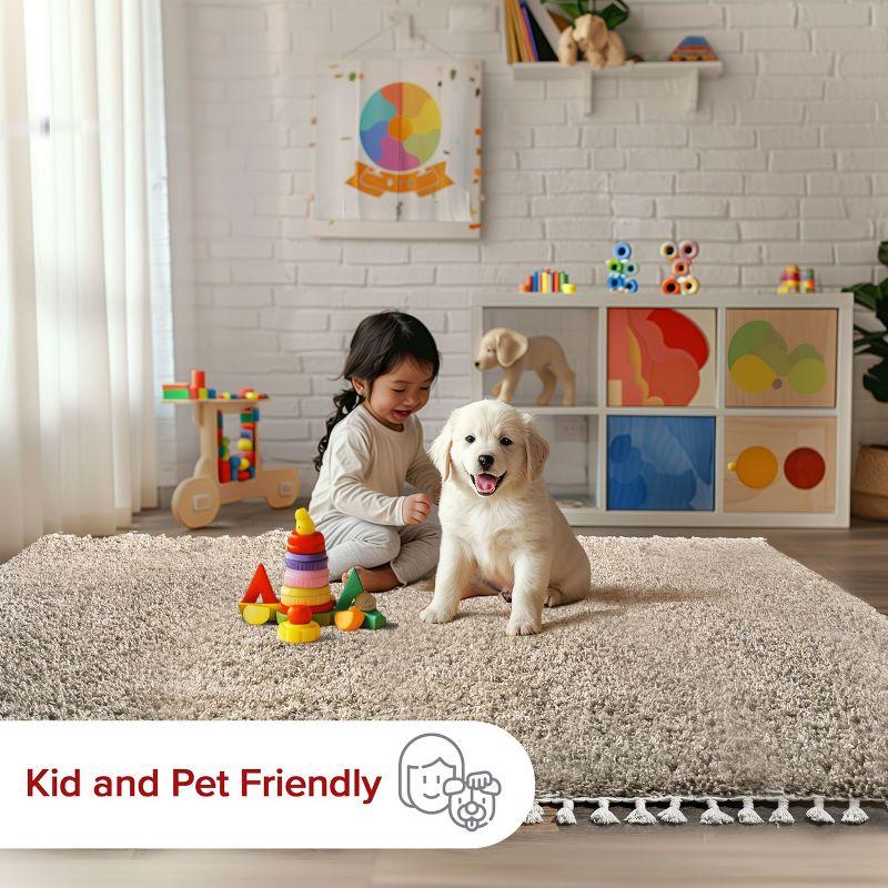 Nuloom Neva Solid 5x8 Shag Indoor Area Rug for Living Room Bedroom Dining Room Nursery, Beige/Ivory