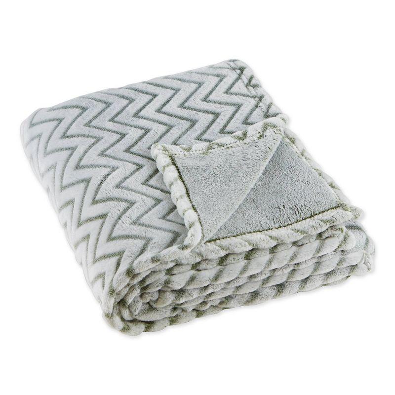 Sage Green Chevron Plush 50"x60" Polyester Throw Blanket