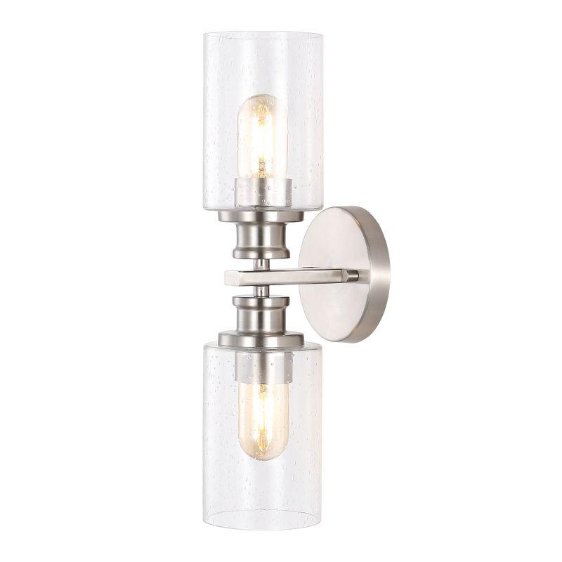 JONATHAN Y Jules Edison 16.5" Cylinder 2-Light Iron/Seeded Glass Farmhouse Contemporary LED Wall Sconce, Nickel
