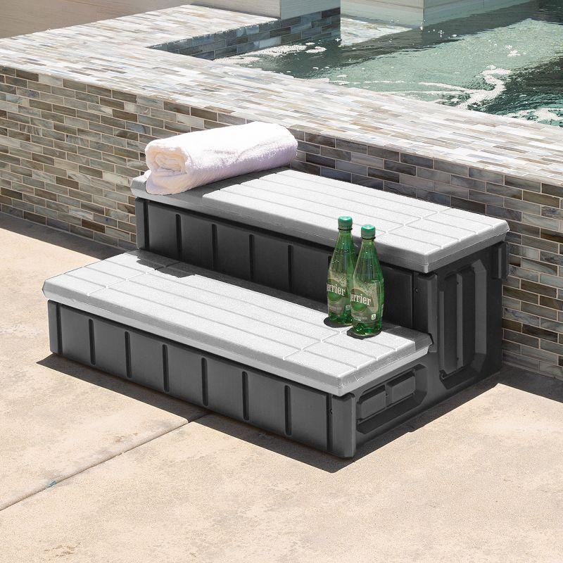 XtremepowerUS 36" Gray and White Resin Spa Steps with Storage