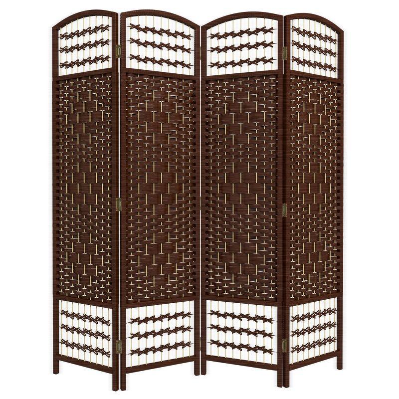 HOMCOM 4 Panel Room Divider, Folding Privacy Screen, 5.6' Room Separator, Wave Fiber Freestanding Partition Wall Divider, Brown