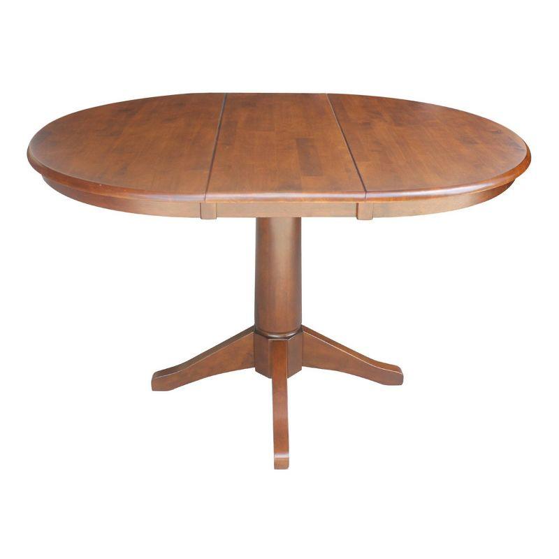 36" Magnolia Round Top Dining Table with 12" Leaf Espresso - International Concepts: Solid Parawood, Expandable, Pedestal Base